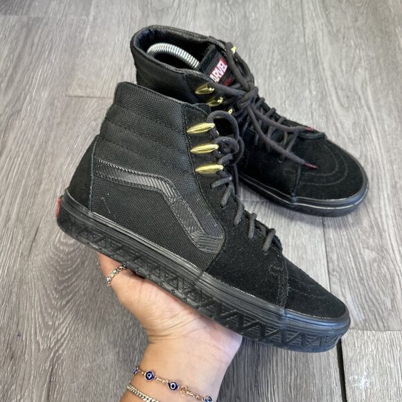 ￼ VANS x MARVEL Black Panther SK8-Hi Classic Skate Shoes-Mens Size 6 W 7.5